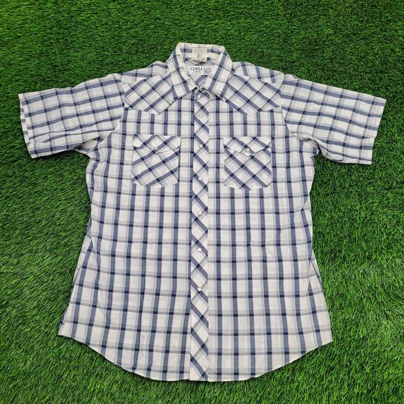 Vintage LEE Snap Button Shirt Large 22x29 Blue - Picture 1 of 14